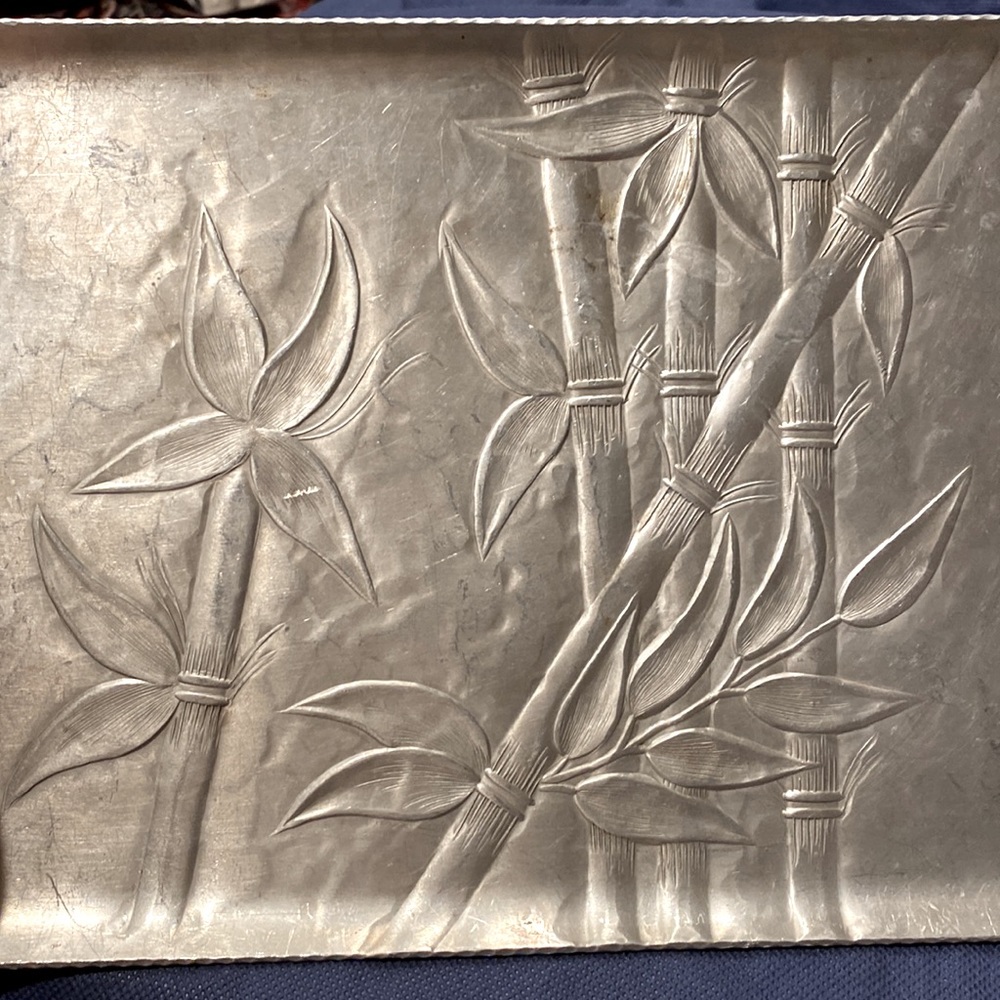 EVERLAST Forged aluminum serving tray hand made mid century 1950s bamboo pattern
